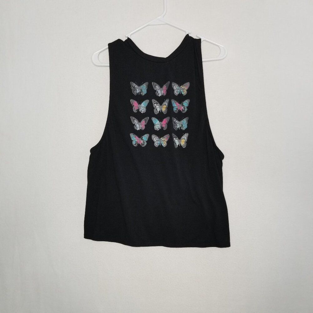 ❤️ 3/$12. NOBO Black Tank Top Butterflies Gathered Back Size 19 (XXL)
